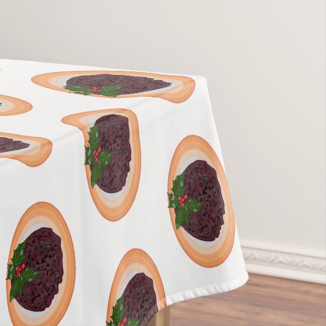 Christmas pudding cartoon illustration tablecloth (In Situ)