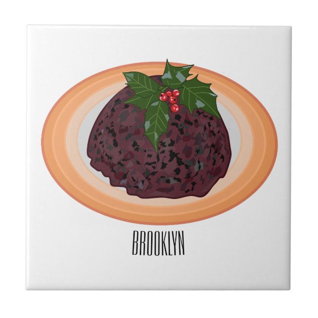 Christmas pudding cartoon illustration tile (Front)
