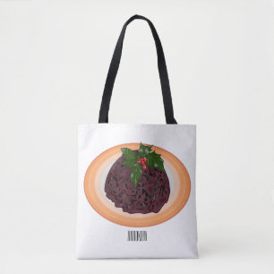 Christmas pudding cartoon illustration tote bag