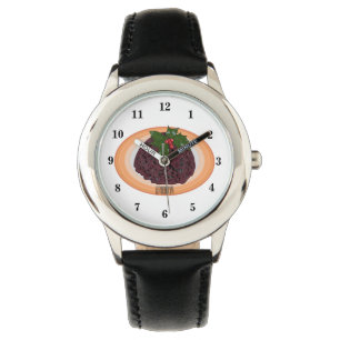 Christmas pudding cartoon illustration watch