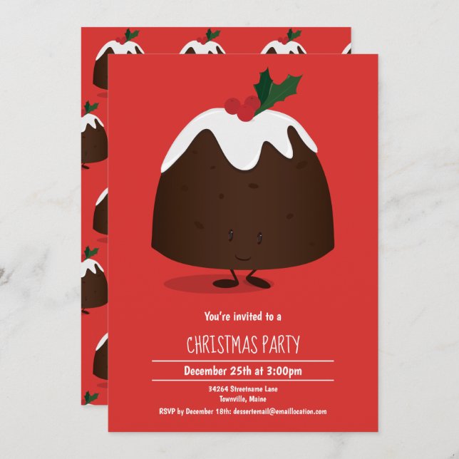 Christmas Pudding Character Holiday Invitation (Front/Back)