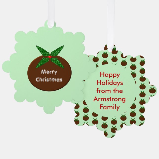 Christmas Pudding Custom Tree Decoration Card (Front/Back)