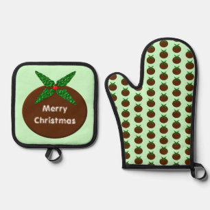 Christmas Pudding Customisable Oven Mitt & Pot Holder Set