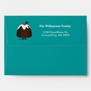 Christmas Pudding Dark Teal Cartoon Address Envelope