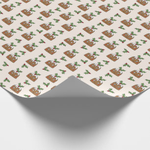 Christmas pudding holiday cream wrapping paper
