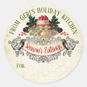 Christmas pudding homemade by to from personalised classic round sticker
