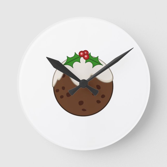 Christmas Pudding Illustrative Art Round Clock (Front)
