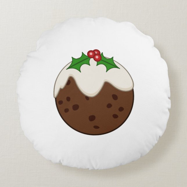 Christmas Pudding Illustrative Art Round Cushion (Front)