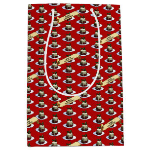 Christmas Pudding Merry Christmas! Holly Pattern Medium Gift Bag