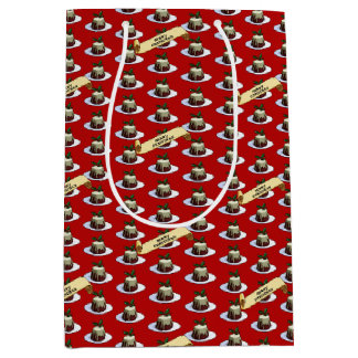 Christmas Pudding Merry Christmas! Holly Pattern Medium Gift Bag