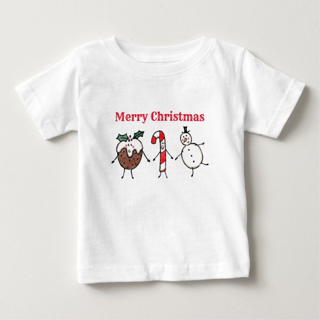 Christmas Pudding, Snowman and Candy Cane T-Shirt (Front)
