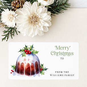Christmas pudding watercolor to from gift tag