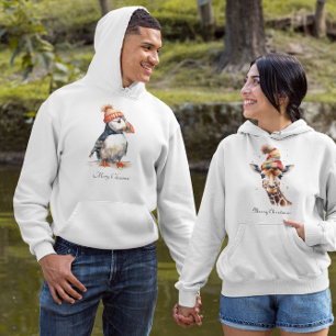 Christmas Puffin, customisable Hoodie
