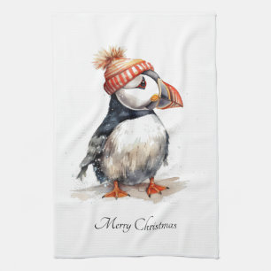 Christmas Puffin customisable Tea Towel