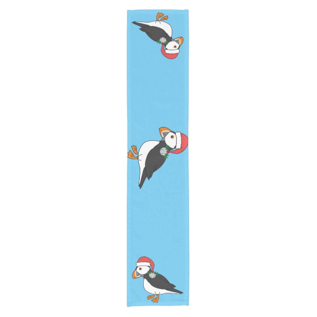 Christmas Puffin with Red Hat & Silver Jingle Bell Short Table Runner (Front)