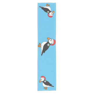 Christmas Puffin with Red Hat & Silver Jingle Bell Short Table Runner