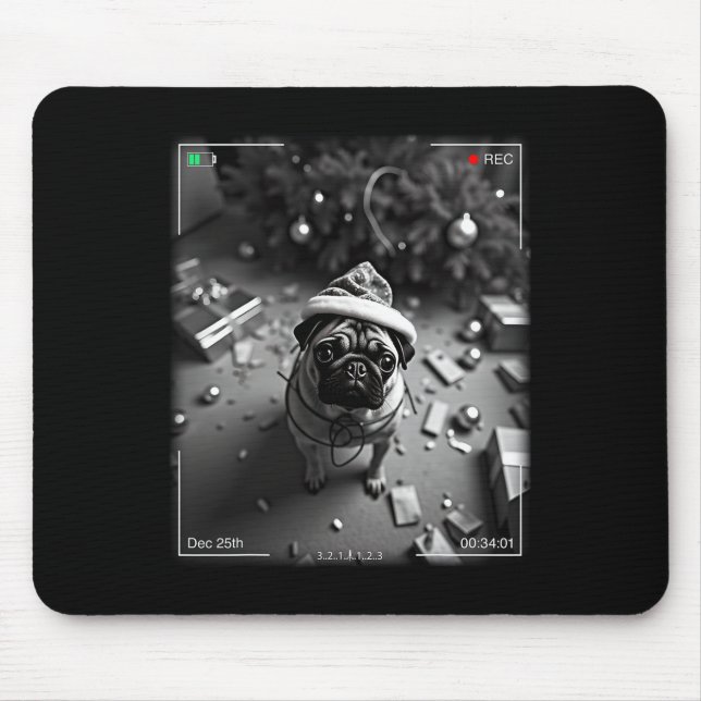 Christmas Pug Caught On Camera  Mouse Pad (Front)