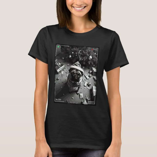 Christmas Pug Caught On Camera T-Shirt (Front)