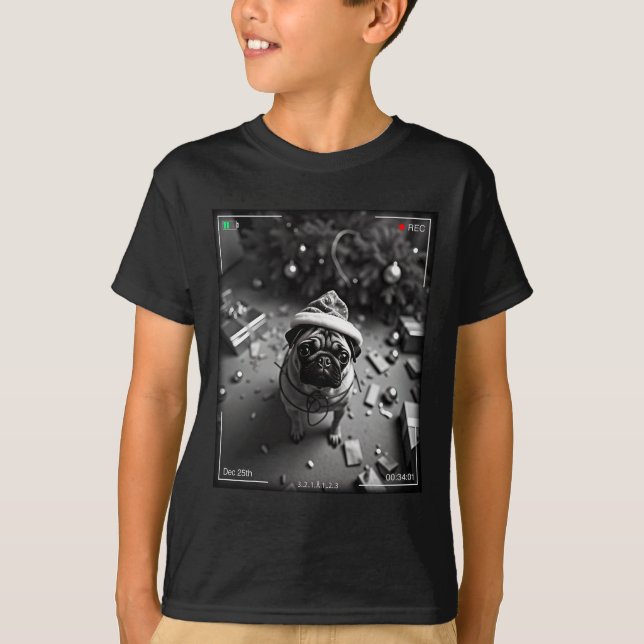 Christmas Pug Caught On Camera  T-Shirt (Front)