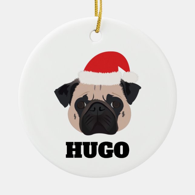 Christmas Pug Ceramic Tree Decoration (Front)