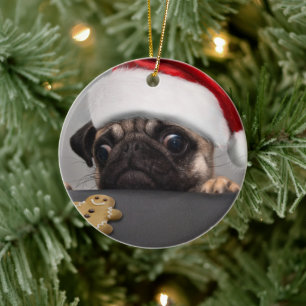 Christmas Pug Ceramic Tree Decoration