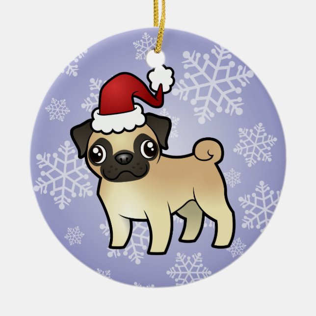 Christmas Pug Ceramic Tree Decoration (Front)