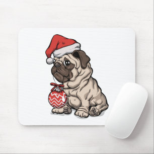 Christmas Pug cute hat cartoon Mouse Pad