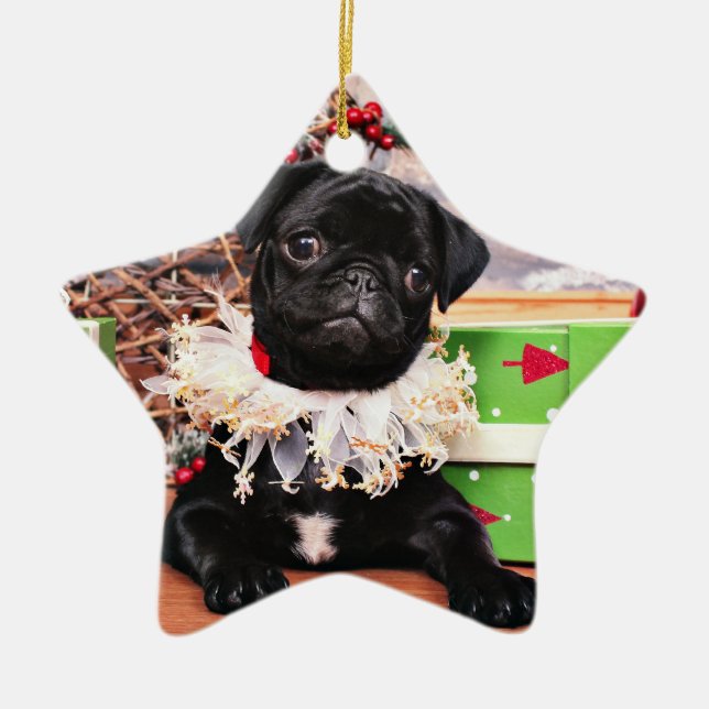 Christmas - Pug - Daisy Mae Ceramic Tree Decoration (Front)