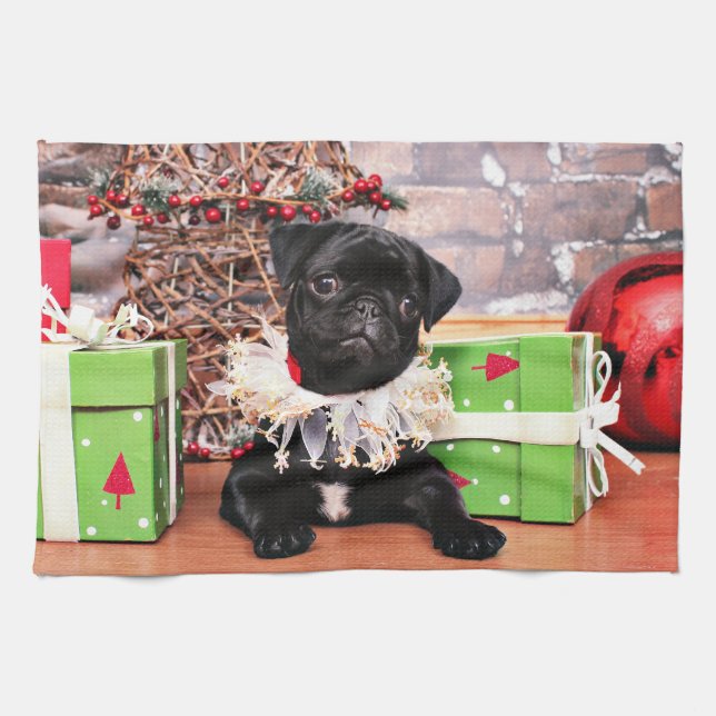 Christmas - Pug - Daisy Mae Tea Towel (Horizontal)
