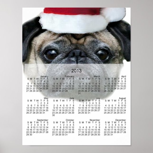 Christmas pug dog 2013 calendar poster (Front)