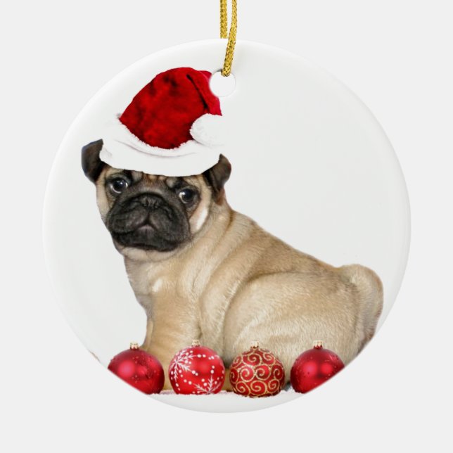 Christmas pug dog ceramic tree decoration (Front)