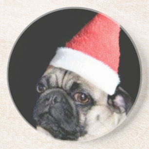 Christmas pug dog coaster