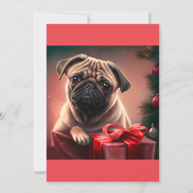  Christmas Pug Dog , Dog lover gift  T-Shirt Holiday Card (Front)