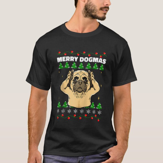 Christmas Pug Dog Ears Funny Pet Lover Xmas Design T-Shirt (Front)