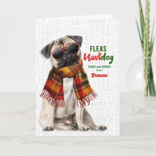 Christmas Pug Dog Funny Fleas Navidog with Name Holiday Card