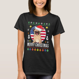 Christmas Pug Dog Funny Santa Hat Patriotic Ugly S T-Shirt