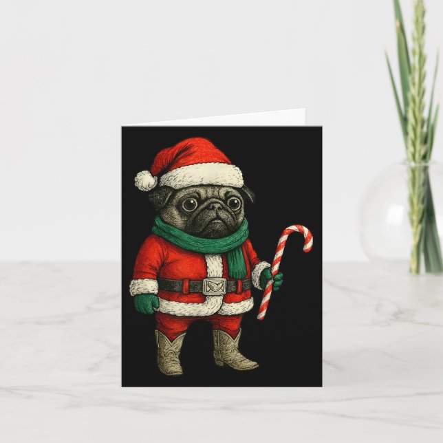 Christmas Pug Dog Funny Xmas Outfit Red Pug Candy  Card (Front)