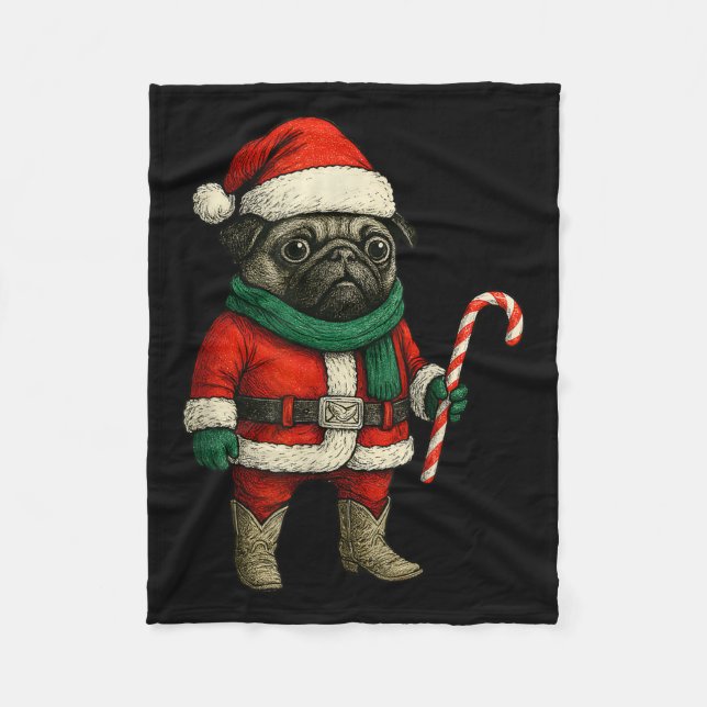Christmas Pug Dog Funny Xmas Outfit Red Pug Candy  Fleece Blanket (Front)
