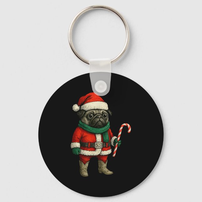 Christmas Pug Dog Funny Xmas Outfit Red Pug Candy  Key Ring (Front)