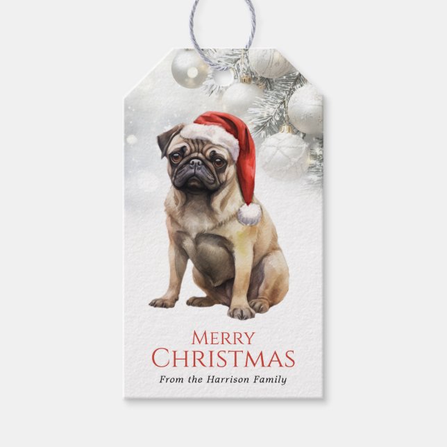 Christmas Pug Dog Gift Tags (Front)