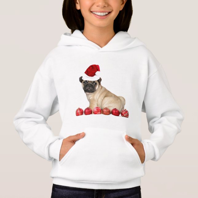 Christmas pug dog kids hoodie (Front)