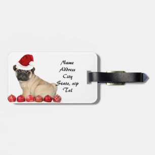 Christmas pug dog luggage tag