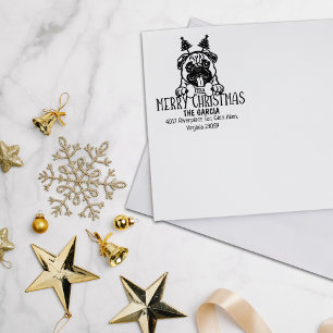  Christmas Pug Dog Merry Return Address  Rubber Stamp