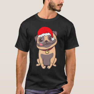 Christmas Pug Dog Santa hat Xmas Pajama For Boys T-Shirt