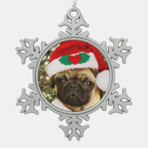 Christmas pug dog snowflake pewter christmas ornament