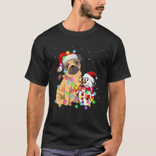 Christmas Pug Dog Snowman Santa Hat Lights T-Shirt