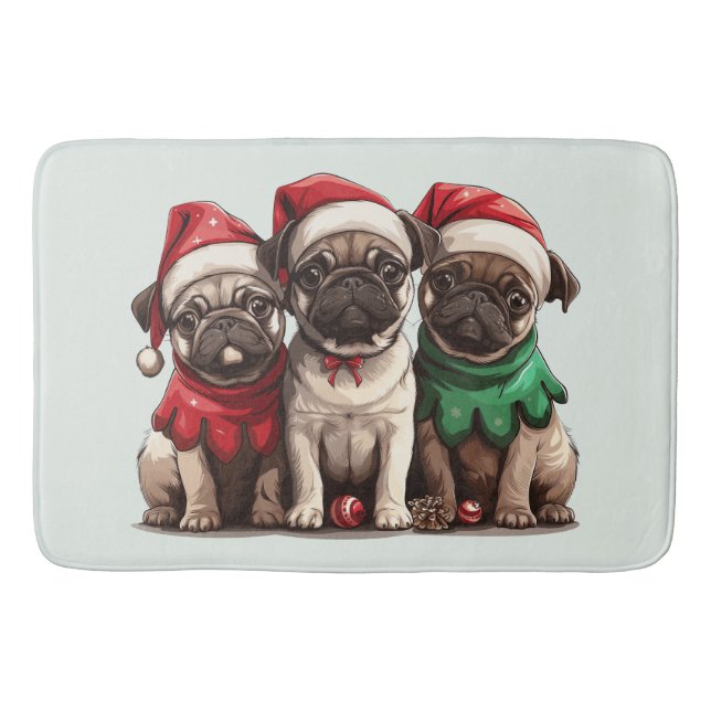 Christmas Pug Dogs Bath Mat (Front)
