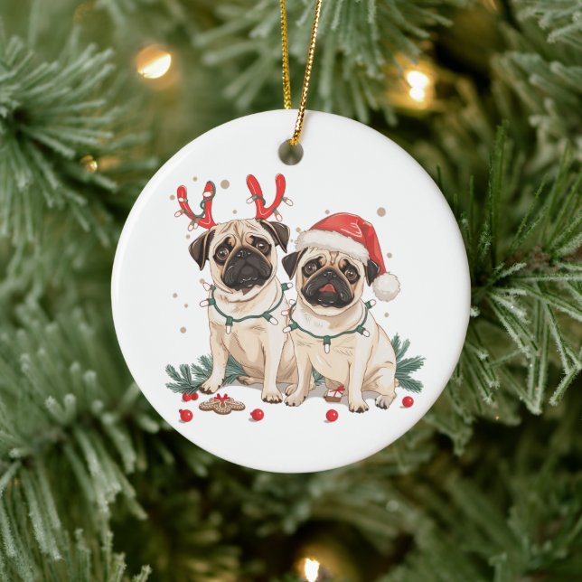 Christmas Pug Dogs Ceramic Tree Decoration (Tree)