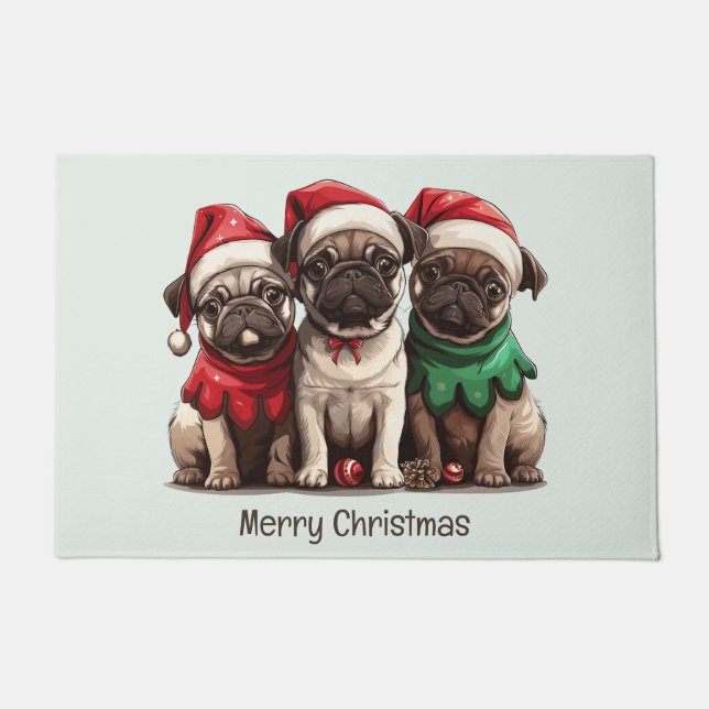 Christmas Pug Dogs Doormat (Front)