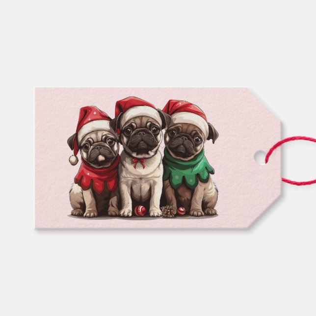 Christmas Pug Dogs Gift Tags (Front (Horizontal))